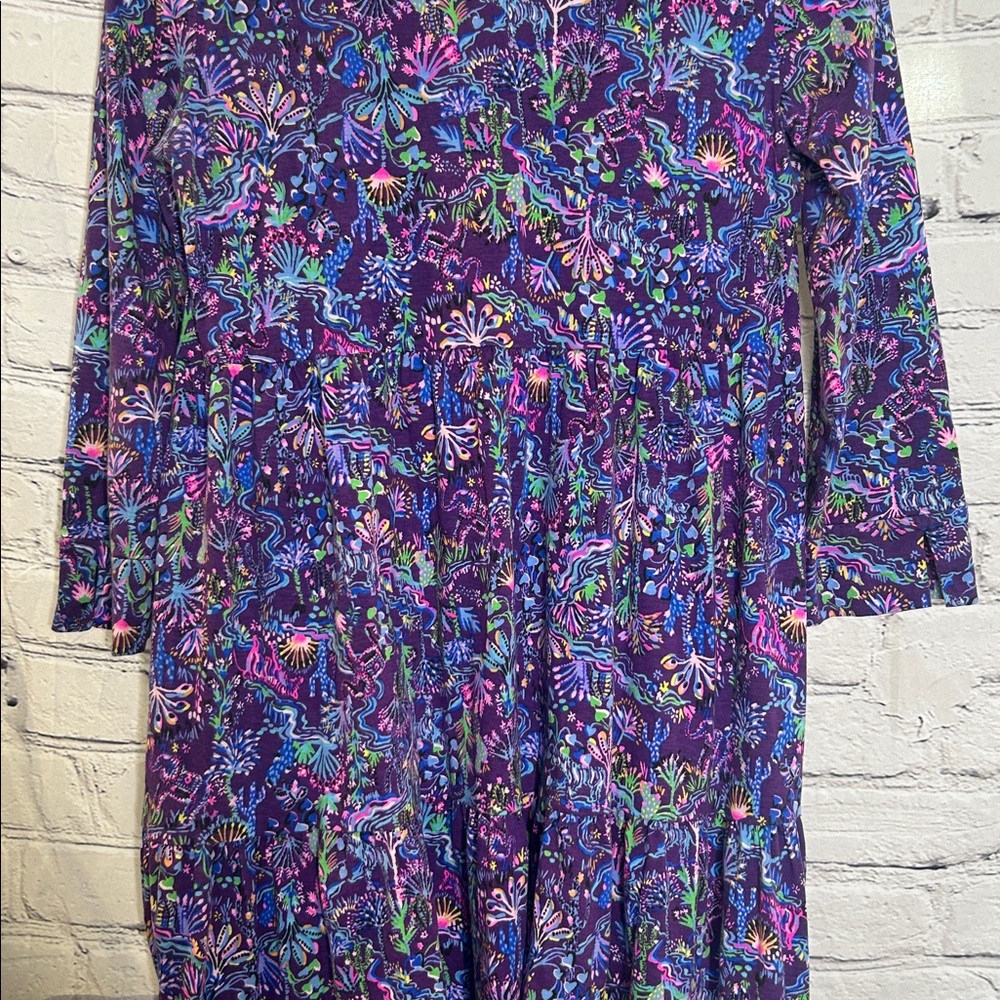 Lilly Pulitzer Dark Purple Floral V-Neck Tiered Dress Size Small - Picture 12 of 13